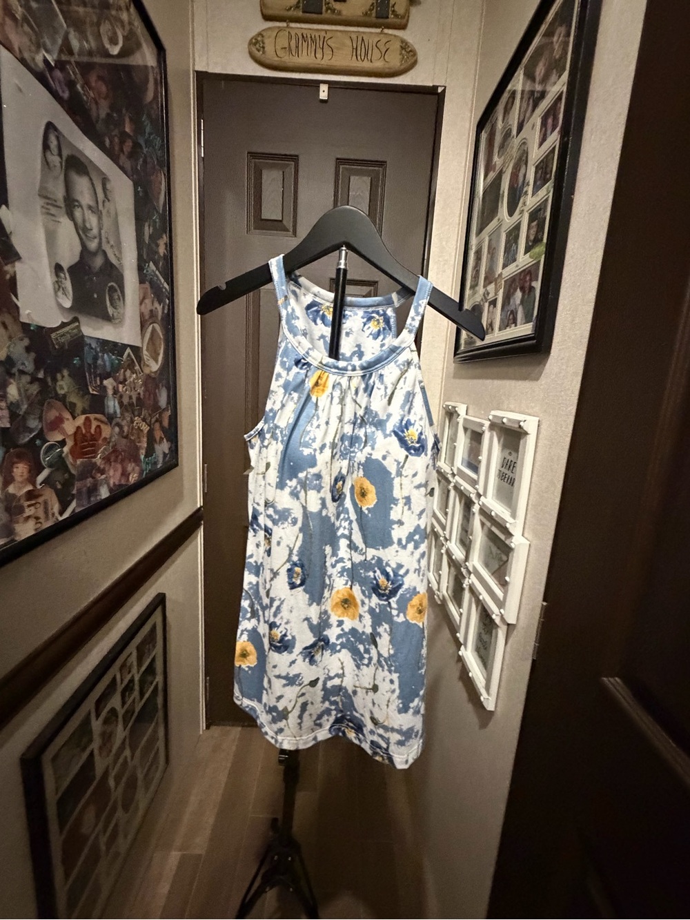Girls' Blue & White Floral Halter Dress